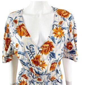 The Label By Anthropologie  Orange V-Neck Tiered  Floral Maxi Dress Size L